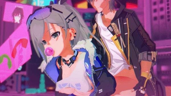 honkai: star rail, hoyoverse, kafka (honkai: star rail), silver wolf (honkai: star rail), calling, chewing gum, doggy style, grey hair, jiggling ass, skebe555