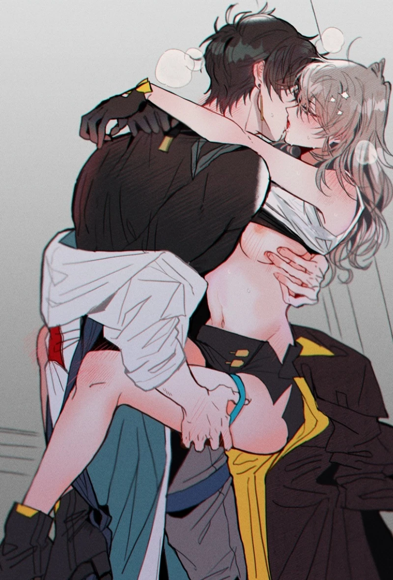 honkai (series), honkai: star rail, dan heng, stelle (honkai: star rail), 1girl1boy, against wall, chest tuft, clothed sex, dan heng (honkai: star rail), kissing