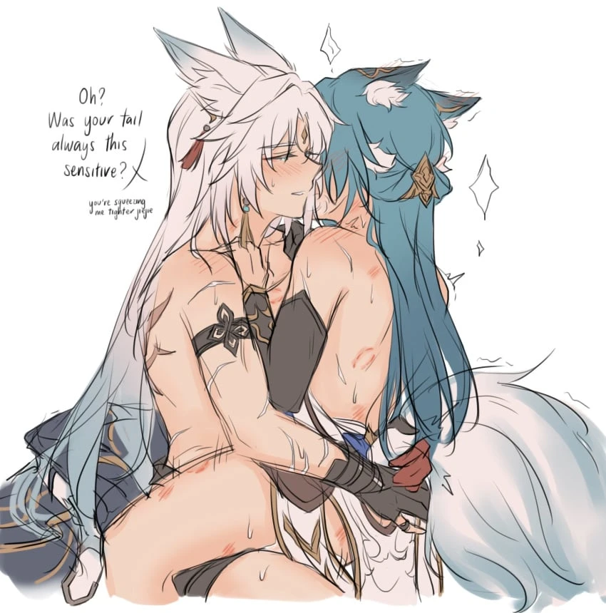 yurenn, honkai (series), honkai: star rail, hoyoverse, feixiao (honkai: star rail), yukong (honkai: star rail), bite, bite mark, bite marks, clothed, clothed sex, clothing, fox, fox ears, fox girl, fox tail, implied futanari, implied penetration, larger female, scars, scars all over, scratch, scratch marks, scratches, scratching, smaller female, stripping, taller female, yuri