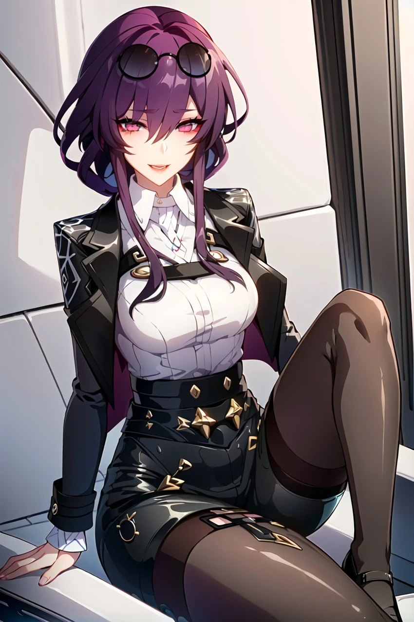 stable diffusion, honkai: star rail, kafka (honkai: star rail), 1girls, curvaceous, curvy body, curvy female, curvy figure, female focus, female only, huge breasts, seductive smile, ai generated, hi res