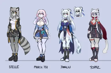 kilinah, honkai: star rail, jingliu (honkai: star rail), march 7th (honkai: star rail), stelle (honkai: star rail), topaz (honkai: star rail), big breasts, breasts, female, thick thighs, wide hips