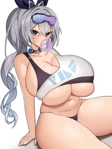 kanibaru, honkai (series), honkai: star rail, silver wolf (honkai: star rail), 1girls, big breasts, big thighs, breasts, busty, chubby, cleavage, curvy, eyewear on head, female, female only, gigantic breasts, gigantic thighs, huge breasts, huge thighs, large breasts, large thighs, massive breasts, massive thighs, navel, sitting, solo, solo female, sunglasses on head, thick thighs, thighs, voluptuous, white background, wide thighs, 2d