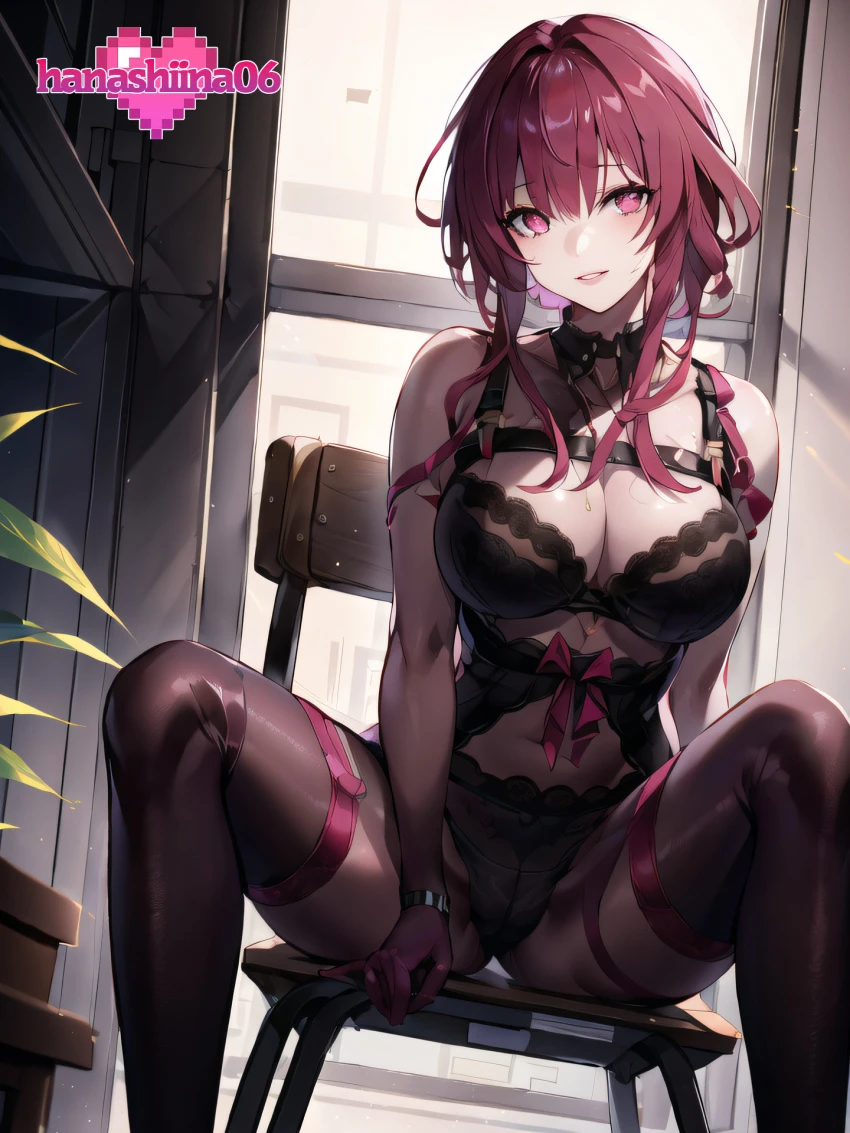 honkai: star rail, kafka (honkai: star rail), glasses, large breasts, mature female, red eyes, red hair, ai generated