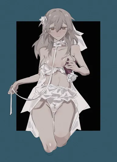 papa kektus, honkai (series), honkai: star rail, kafka (honkai: star rail), stelle (honkai: star rail), 2girls, bride, collar, collar and leash, crotch, disembodied hand, female, female only, female pov, fondling, fondling breast, gloves, groping, groping breasts, hand on breast, leash, lingerie, pov, pov female, pussy juice leaking, skimpy, skimpy outfit, yuri