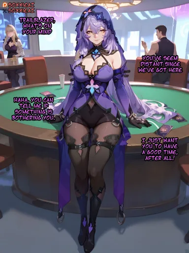 honkai: star rail, black swan (honkai: star rail), big breasts, cheating, cleavage, female, long hair, netorare, ntr, pantyhose, thighs, ai generated, caption