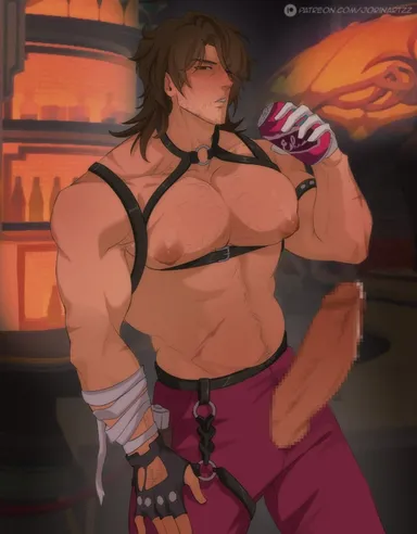 d1rtyj0rin, honkai: star rail, gallagher (honkai: star rail), abs, bara, biceps, big penis, clothing, daddy, erection, male, male nipples, male only, manly, muscular male, nipples, pecs, penis