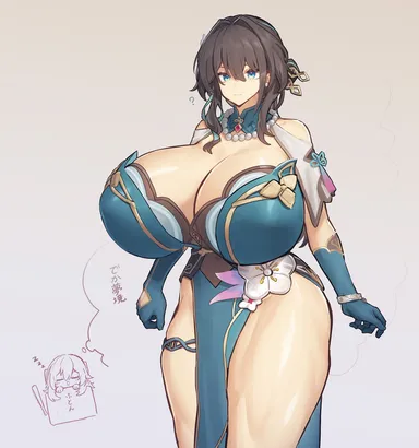 melon22, honkai: star rail, ruan mei (honkai: star rail), big breasts, breasts, brown hair, cleavage, clothing, female, female only, huge breasts, light-skinned female, thick thighs, voluptuous, tagme