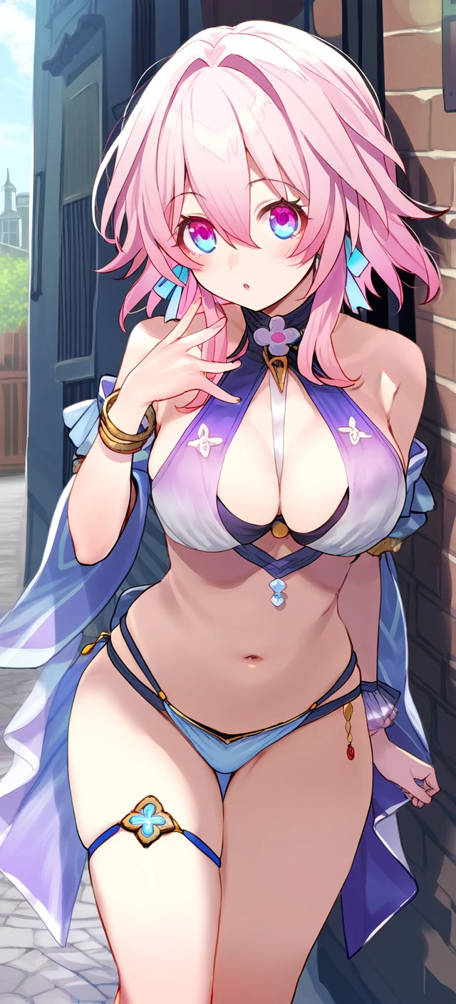 honkai (series), honkai: star rail, hoyoverse, march 7th (honkai: star rail), 1girls, big breasts, breasts, female, female only, nipples covered, pink hair, short hair, ai generated, hi res, highres, tagme