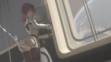 theboobedone, honkai: star rail, kafka (honkai: star rail), stelle (honkai: star rail), 1futa, 1girls, eyewear on head, female, futa on female, futanari, light-skinned female, light-skinned futanari, sunglasses on head, 3d