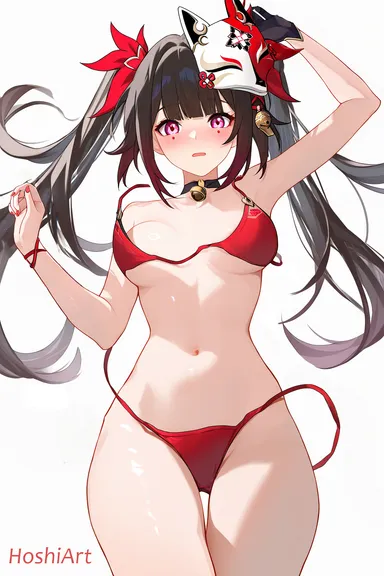 honkai: star rail, sparkle (honkai: star rail), 1girls, accidental exposure, bikini, bikini top, embarrassed, medium breasts, swimsuit, wardrobe malfunction