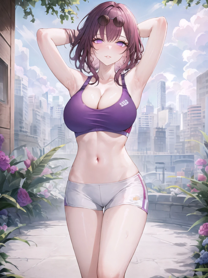 stable diffusion, honkai: star rail, kafka (honkai: star rail), 1girls, curvy body, curvy female, curvy figure, huge breasts, looking at viewer, seductive look, short hair, solo female, solo focus, ai generated