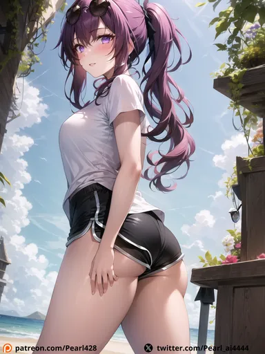 pearl428, honkai: star rail, kafka (honkai: star rail), ass, ass focus, female, ocean, thighs, ai generated, hi res, high resolution, highres, stable diffusion