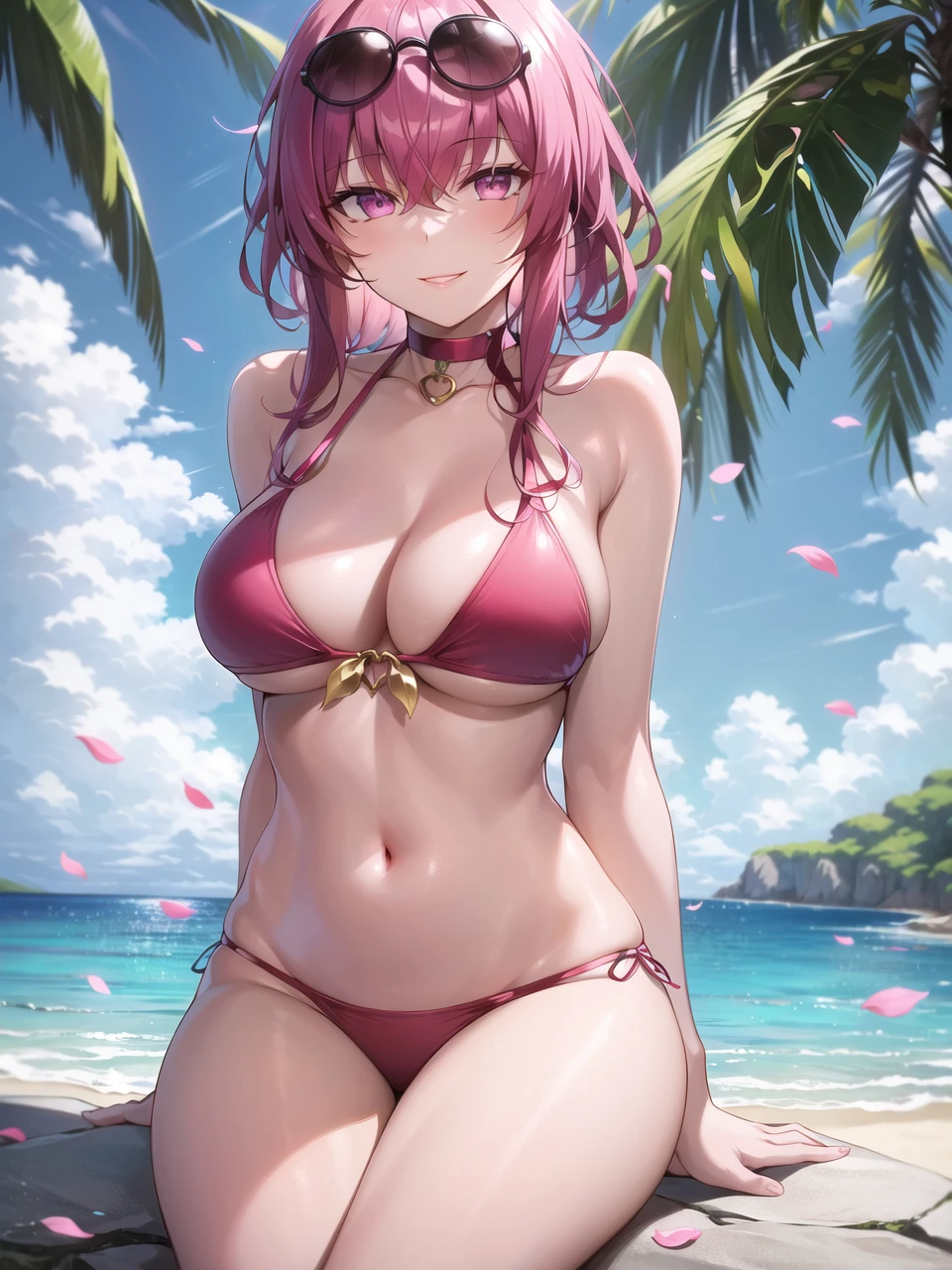 stable diffusion, honkai: star rail, kafka (honkai: star rail), female, female focus, female only, huge breasts, looking at viewer, pink hair, short hair, solo female, solo focus, ai generated, hi res