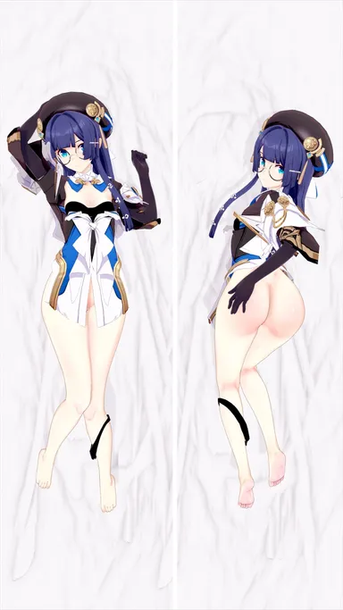 honkai (series), honkai: star rail, pela (honkai: star rail), ass, big ass, big butt, blue eyes, blue hair, dakimakura, female, glasses, hand on own ass, huge ass, huge butt, large ass, large butt, long hair, looking back, 3d, dakimakura design