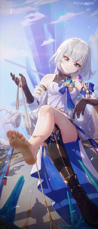 icecake, honkai (series), honkai: star rail, bronya zaychik, 1girls, barefoot, clothed, clothing, dirty feet, feet, female, female only, foot fetish, foot focus, long hair, soles, solo, solo female, sweaty feet, thick thighs, thighs, toes, 2d, 2d (artwork), alternate version available, digital media (artwork), hi res