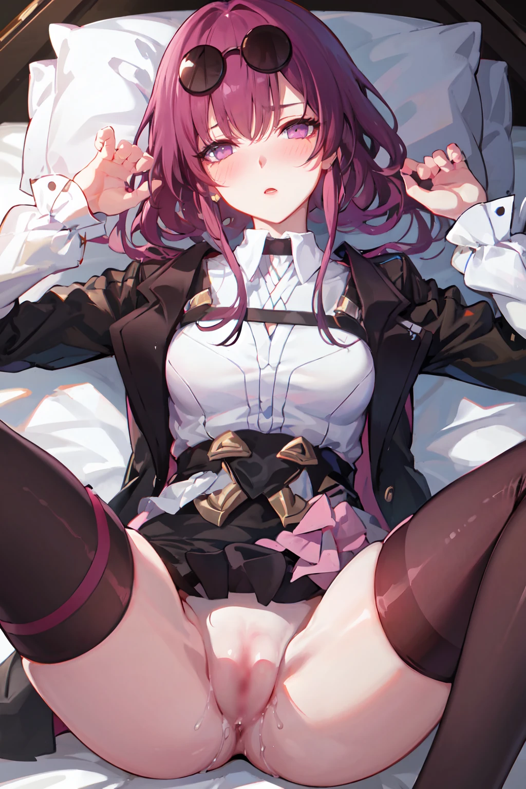 honkai: star rail, kafka (honkai: star rail), glasses, large breasts, mature female, red eyes, red hair, ai generated