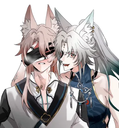 honkai (series), honkai: star rail, hoyoverse, feixiao (honkai: star rail), jiaoqiu (honkai: star rail), blood, blood drinking, blood drip, blood dripping, cloth, clothes, clothing, crazy, crazy eyes, crazy smile, eye closed, eye covered, neckbite, possessive, yandere