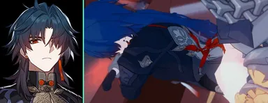 honkai: star rail, blade (honkai: star rail), blue hair, bottomless, bottomless male, doggy style, doggy style position, from behind, from behind position, human, light skin, light-skinned male, male, male only, male/male, red ass, red eyes, animated, edit, panels, third-party edit