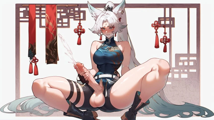 honkai (series), honkai: star rail, hoyoverse, mihoyo, feixiao (honkai: star rail), cumming, futa only, futanari, ai generated, thiccwithaq (ai style)