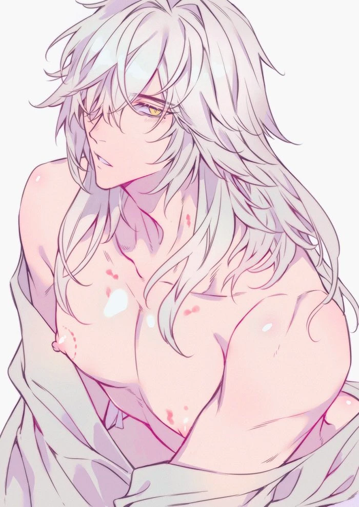 deepwater, honkai (series), honkai: star rail, jing yuan, bite mark, bite mark on neck, bite mark on nipple, hickey, male focus, male only, muscles, shirtless