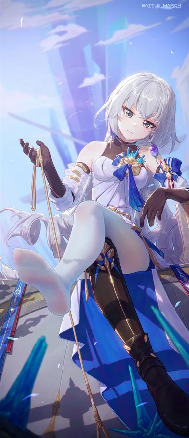 icecake, honkai (series), honkai: star rail, bronya zaychik, 1girls, clothed, clothing, crossed legs, feet, female, female focus, foot fetish, legs, legwear, long hair, looking at viewer, pantyhose, sitting, small breasts, soles, soles of feet in socks, solo, solo female, thick thighs, thighs, 2d, 2d (artwork), alternate version available, digital media (artwork), hi res, highres