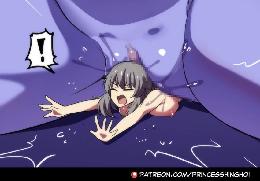 hinghoi, honkai: star rail, stelle (honkai: star rail), !, 2girls, breasts, gray hair, macro, pussy, pussy juice, size difference, patreon username, tagme