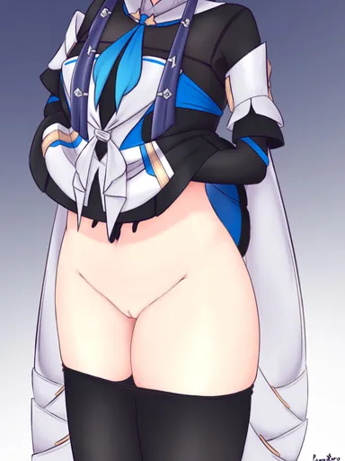 puwadoro, honkai: star rail, pela (honkai: star rail), 1girls, blue eyes, blue hair, bottomless, female, glasses, pussy, shirt lift, tagme