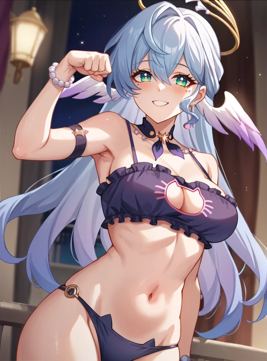 honkai: star rail, robin (honkai: star rail), 1girls, cat lingerie, cleavage cutout, large breasts, ai generated