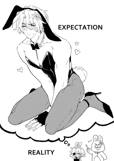 honkai (series), honkai: star rail, aventurine (honkai: star rail), dr. ratio (honkai: star rail), bunny boy, bunny ears, bunnysuit, gay, kneeling, male focus, male only, yaoi