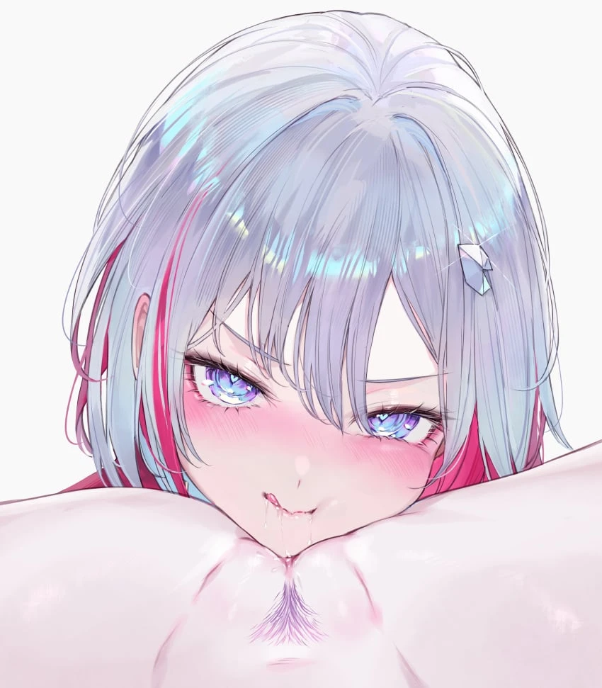 qiandaiyiyu, honkai (series), honkai: star rail, hoyoverse, jade (honkai: star rail), topaz (honkai: star rail), blue eyes, blush, coworkers, licking lips, pubic hair, purple pubic hair, pussy, pussy juice, white hair, yuri, tagme