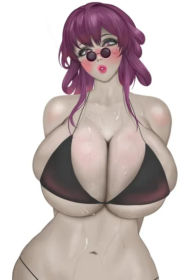 palemancer, honkai: star rail, kafka (honkai: star rail), 1girls, big breasts, bikini, black bikini, breasts, busty, curvaceous, curvy, curvy body, curvy female, curvy figure, female, glasses, huge breasts, large breasts, voluptuous, white background