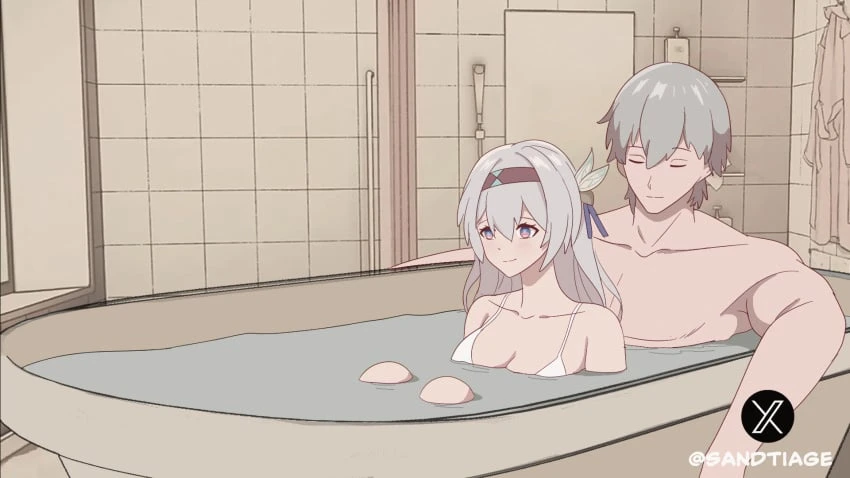 sandtiage, honkai: star rail, caelus (honkai: star rail), firefly (honkai: star rail), bathroom, big breasts, hentai, nsfw, animated