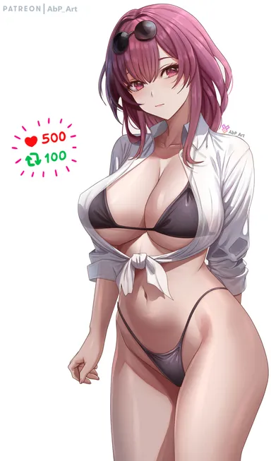 abp art, honkai (series), honkai: star rail, kafka (honkai: star rail), 1girls, bikini, breasts, eyewear on head, female, hips, huge breasts, light skin, light-skinned female, long hair, looking at viewer, purple eyes, purple hair, simple background, slim waist, sunglasses on head, thick thighs, thighs, wide hips, strip game