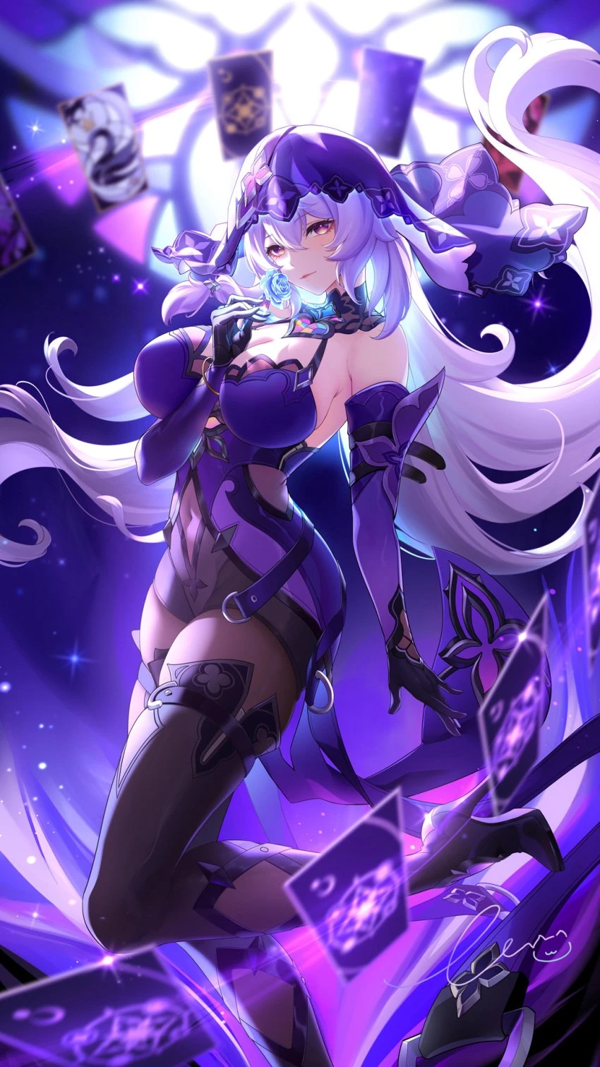 liu liaoliao, honkai: star rail, black swan (honkai: star rail), big breasts, long hair, purple clothing, purple eyes, purple hair