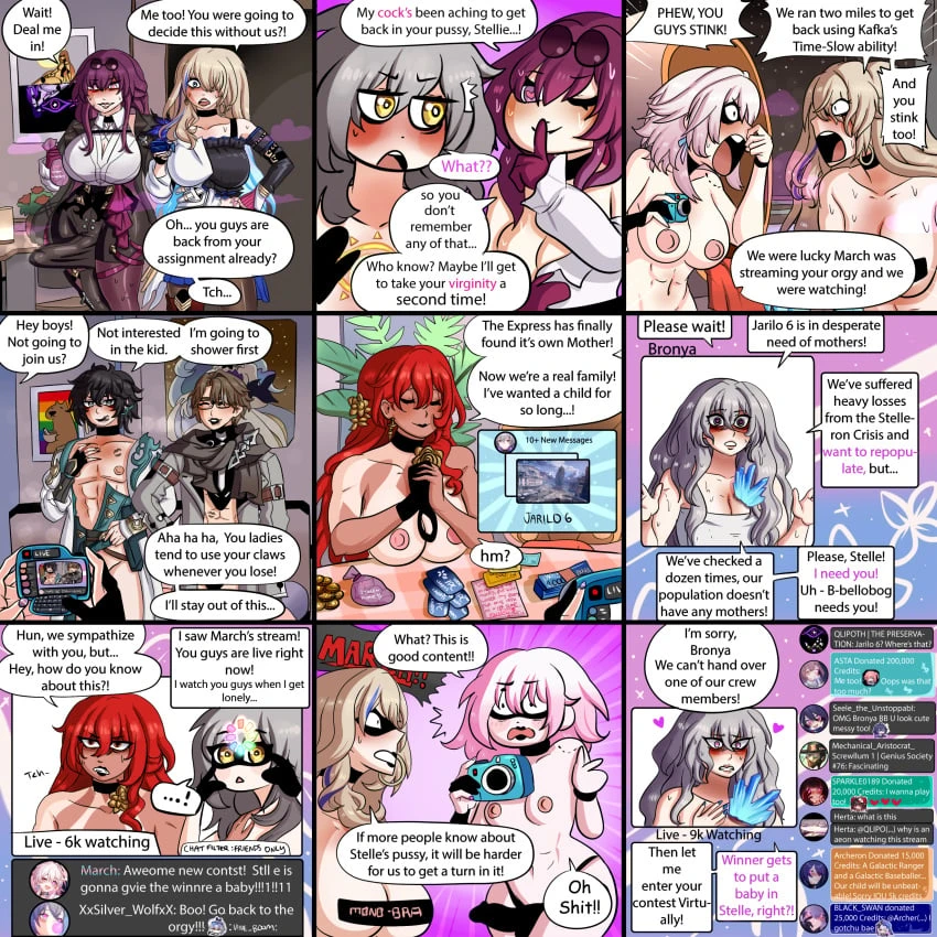 honkai: star rail, himeko (honkai: star rail), march 7th (honkai: star rail), stelle (honkai: star rail), casual, futanari, imminent sex