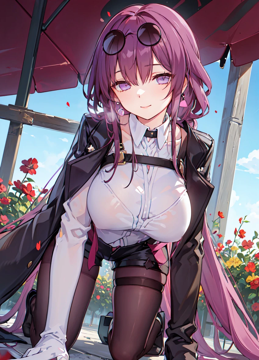 honkai: star rail, kafka (honkai: star rail), glasses, large breasts, mature female, red eyes, red hair, ai generated