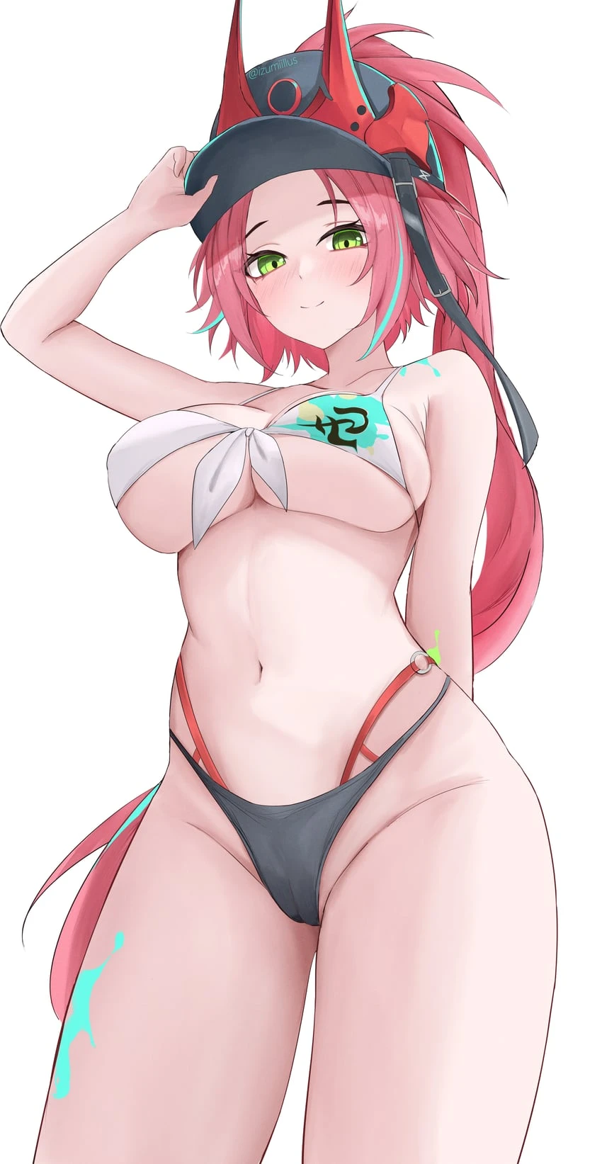 honkai (series), honkai: star rail, rappa (honkai: star rail), bikini, bre, breasts, cameltoe, green eyes, izumiillus, pink hair