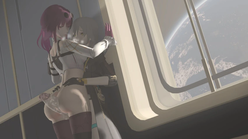 theboobedone, honkai: star rail, kafka (honkai: star rail), stelle (honkai: star rail), 1futa, 1girls, eyewear on head, female, futa on female, futanari, light-skinned female, light-skinned futanari, sunglasses on head, 3d