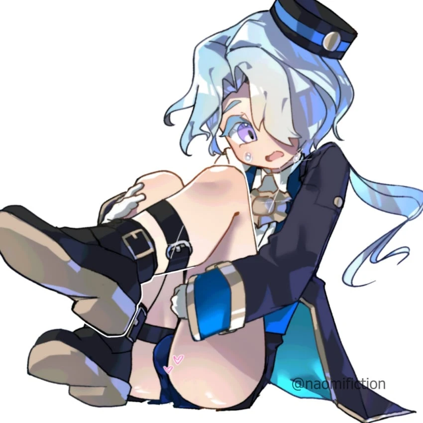 honkai: star rail, misha (honkai: star rail), blue hair, clothed, clothing, femboy, femboy focus, femboy only, feminine male, hat, legs, long hair, male, male focus, male only, pale skin, ponytail, pose, solo, solo focus, solo male