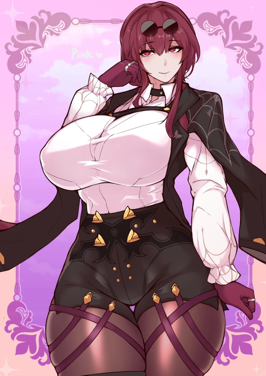 pinkdiablo, honkai: star rail, kafka (honkai: star rail), 1girls, blush, child bearing hips, choker, clothed, collar, curvaceous, curves, curvy, curvy body, curvy figure, curvy hips, female, female only, fully clothed, glasses, glasses on head, gloves, hourglass figure, mature female, multiple rings, purple eyes, purple gloves, purple hair, ring, seductive look, smile, sunglasses, sunglasses on head, thick, thick thighs, thigh gap, thighs, tight clothing, wine colored eyes, wine colored hair, tagme, tagme (character)