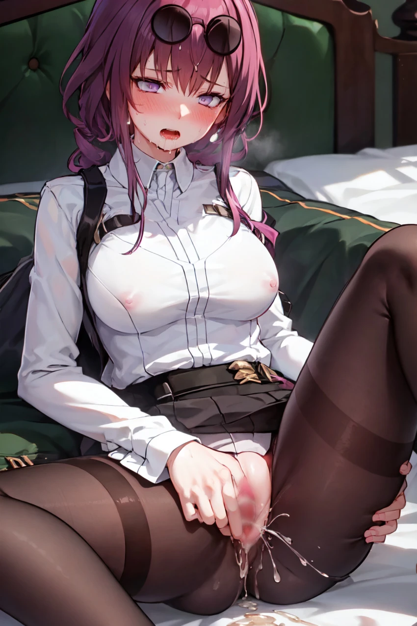 honkai (series), honkai: star rail, kafka (honkai: star rail), glasses, large breasts, mature female, red eyes, red hair, ai generated