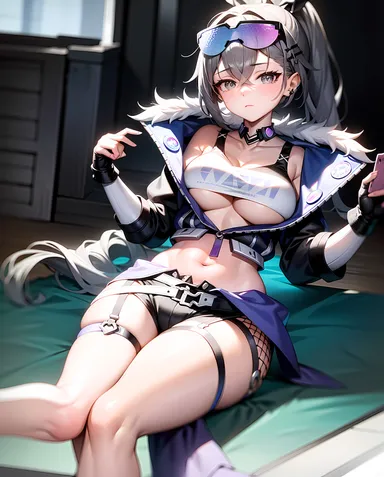 cyndraai, honkai: star rail, silver wolf (honkai: star rail), beautiful body, thighs, ai generated, highres