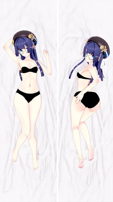 honkai (series), honkai: star rail, pela (honkai: star rail), ass, big ass, big butt, blue eyes, blue hair, dakimakura, female, glasses, hand on own ass, huge ass, huge butt, large ass, large butt, long hair, looking back, underwear, 3d, dakimakura design