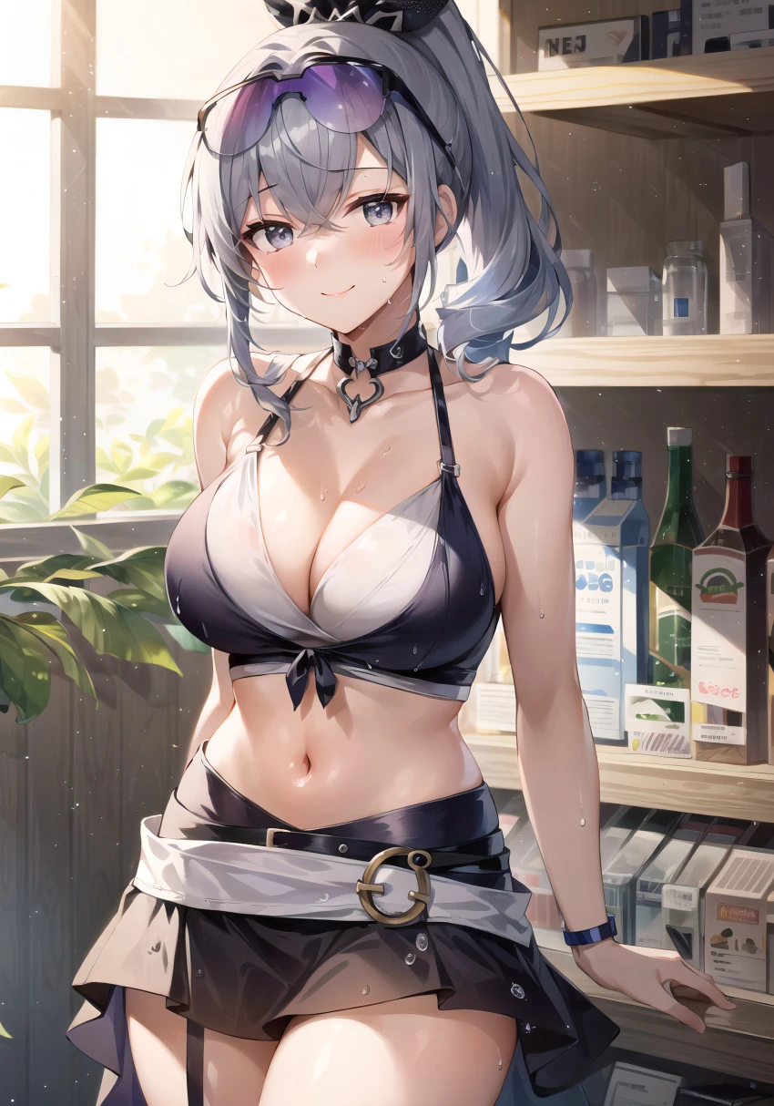 stable diffusion, honkai: star rail, silver wolf (honkai: star rail), 1girls, curvaceous, curvy body, curvy female, curvy figure, eyewear on head, female focus, female only, huge breasts, seductive look, solo female, solo focus, sunglasses on head, ai generated