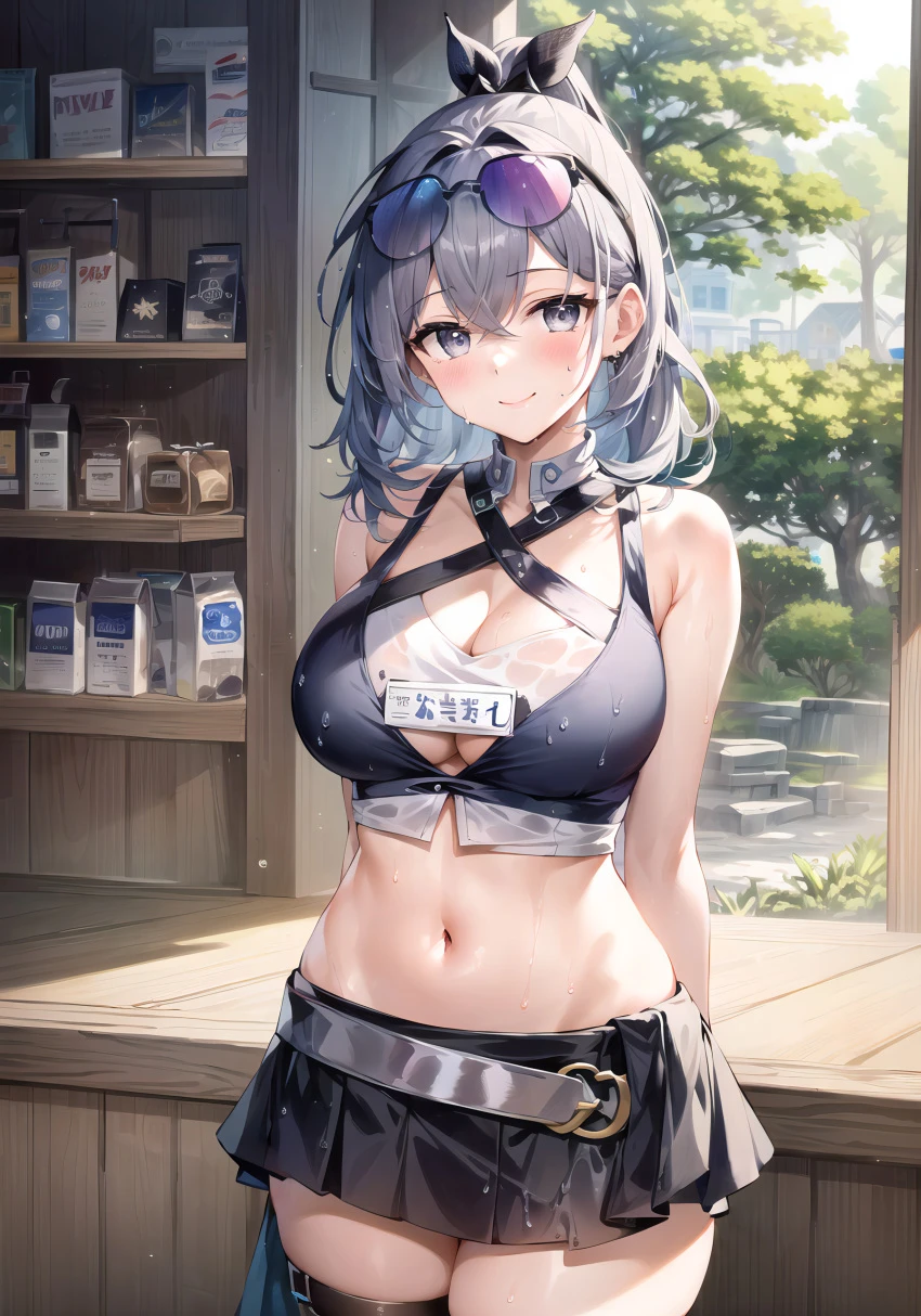 stable diffusion, honkai: star rail, silver wolf (honkai: star rail), 1girls, curvaceous, curvy body, curvy female, eyewear on head, female focus, female only, huge breasts, seductive, solo female, solo focus, sunglasses on head, ai generated