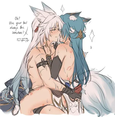 yurenn, honkai (series), honkai: star rail, hoyoverse, feixiao (honkai: star rail), yukong (honkai: star rail), bite, bite mark, bite marks, clothed, clothed sex, clothing, fox, fox ears, fox girl, fox tail, implied futanari, implied penetration, larger female, scars, scars all over, scratch, scratch marks, scratches, scratching, smaller female, stripping, taller female, yuri