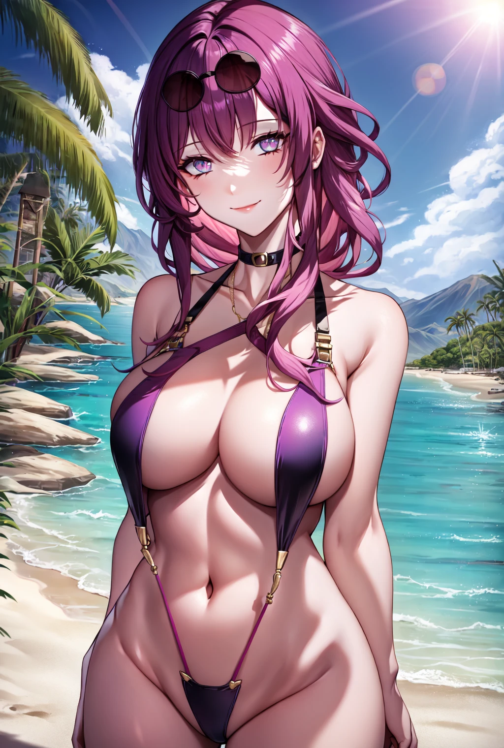 stable diffusion, honkai: star rail, kafka (honkai: star rail), 1girls, bikini, curvy body, curvy female, curvy figure, female, female only, huge breasts, micro bikini, solo, ai generated