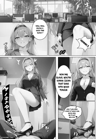 elkazama yumi, honkai (series), honkai: star rail, firefly (honkai: star rail), cum, cumshot, dirty talk, dominant, dominant female, femdom, footjob, heeljob, heels, ai generated, black and white