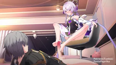 pastapaprika, honkai (series), honkai: star rail, hoyoverse, mihoyo, caelus (honkai: star rail), fu xuan (honkai: star rail), 1boy, 1boy1girl, angry, angry face, female, foot fetish, foot play, footjob, forced, light skin, light-skinned female, light-skinned male, lying on back, sitting down, sitting on chair, tsundere, 3d, 3d animation, animated, censored, mosaic censoring, sound, sound effects, tagme, video