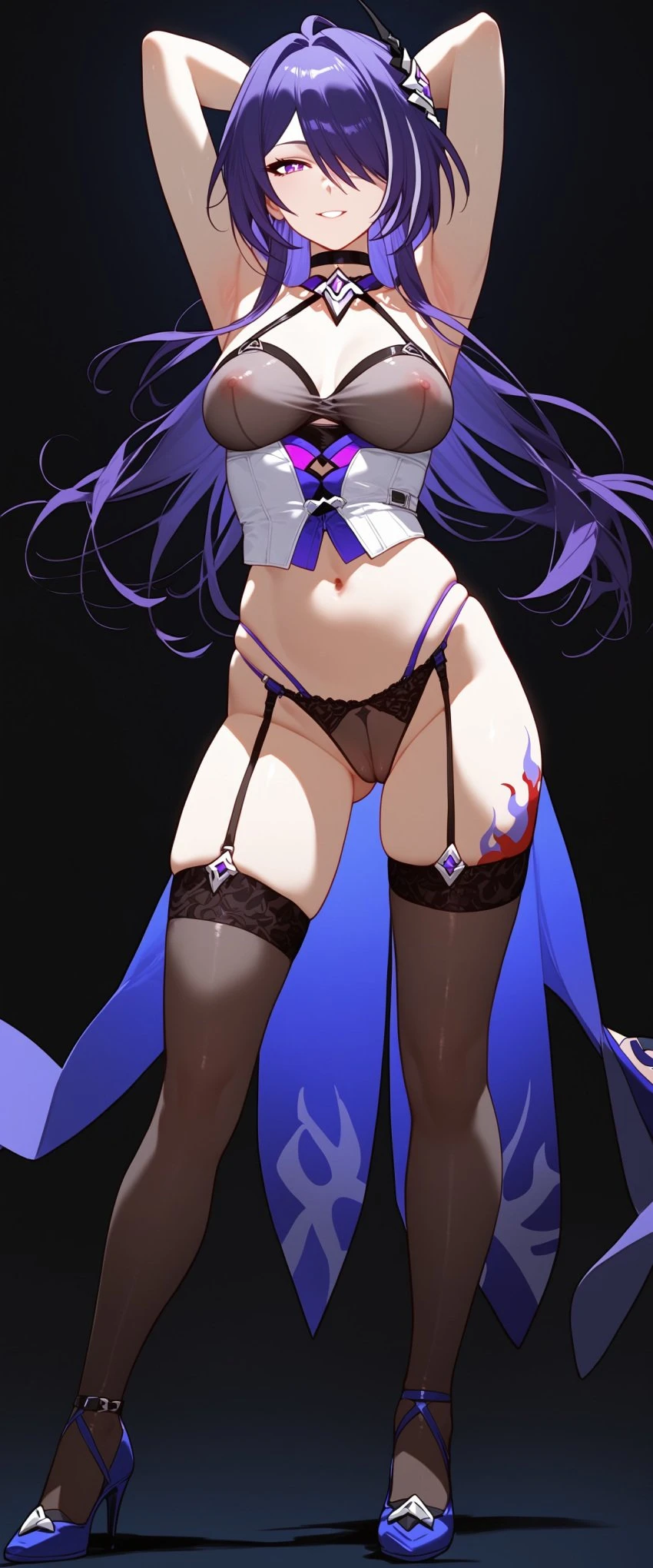 honkai (series), honkai: star rail, acheron (honkai: star rail), raiden mei, 1girls, lingerie, thighs